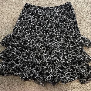 Ann Taylor Black and White Floral A-Line Skirt